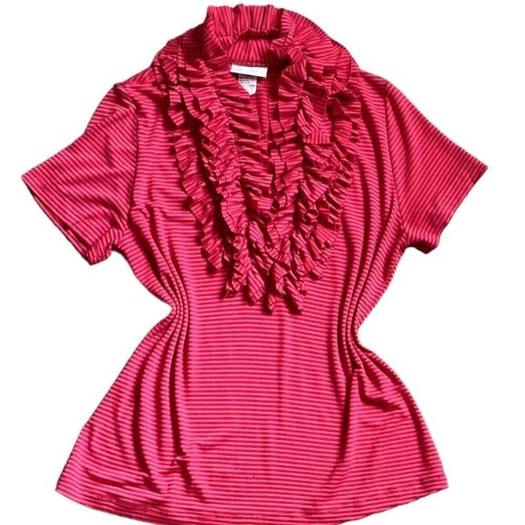 Soft Surroundings Striped Top Ruffle Blouse Sz M Pink 144H - Picture 2 of 8